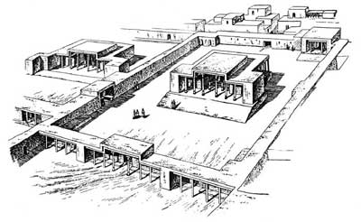 The temple of the ancient Penjikent. Reconstruction by Voronina. VI-VIII cc. 